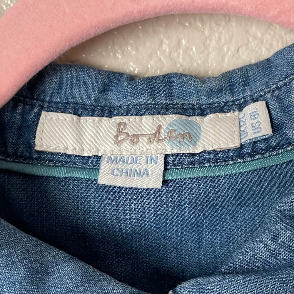 Boden Dress Womens 8 Long Blue Sophia Denim Button Front Pockets Mini Cotton - Picture 9 of 11